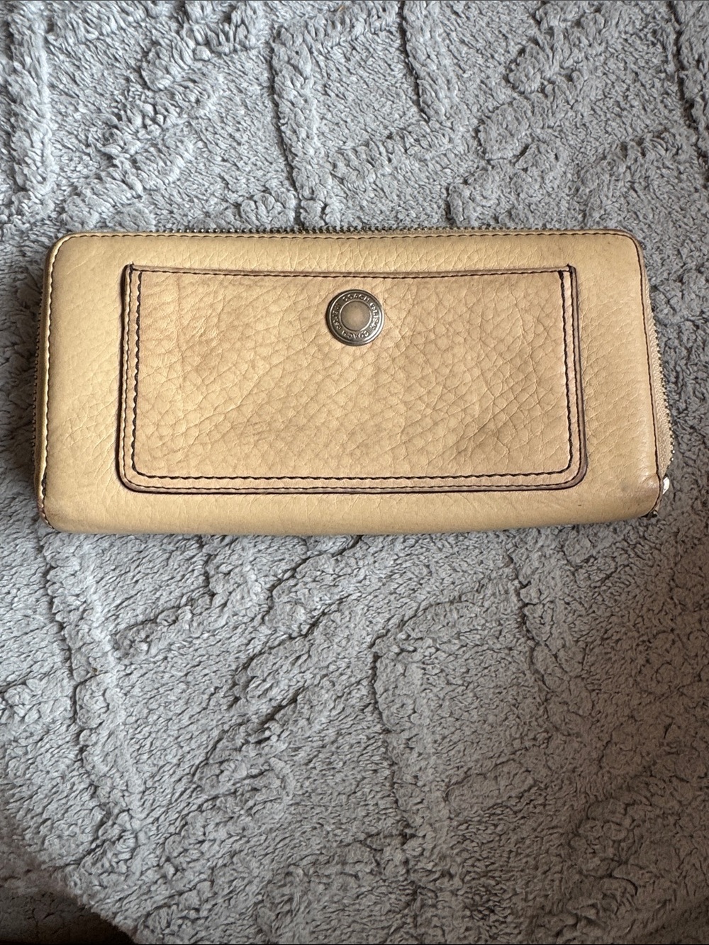 Coach Beige Pebbled Leather Zip Wallet